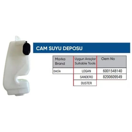 Dacia 6001548140 Duster 6001548140 Cam Yıkama Su Deposu 6
