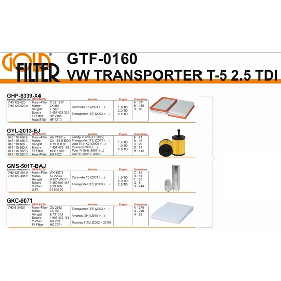  Transporter  Filtre Seti Gtf0160 Transporter T5 (03-) (H