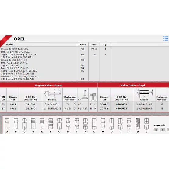 Opel 641034 Astra 641034 Sibop Takımı 4017 4018 In 8 Ex 8