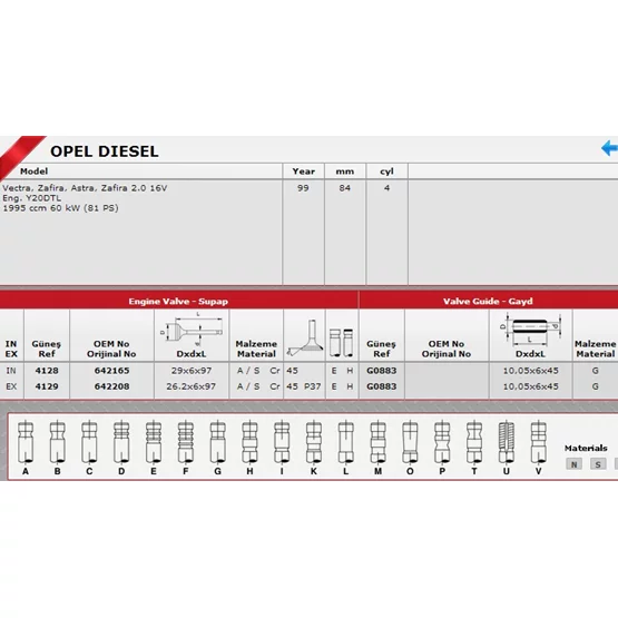 Opel 642165 Astra 642165 Sibop Takımı 4128 4129 In 8 Ex 8